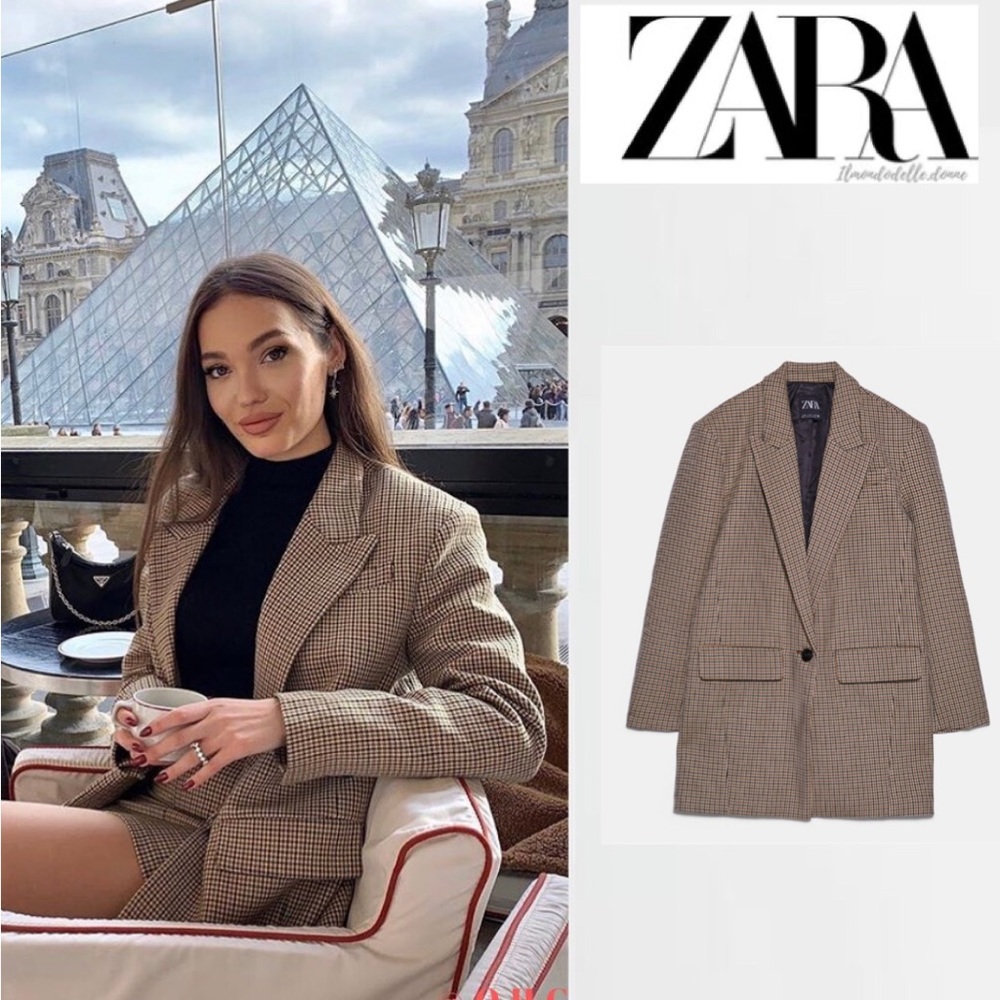 NWT Zara Blogger Fav Camel Plaid Oversized Blazer